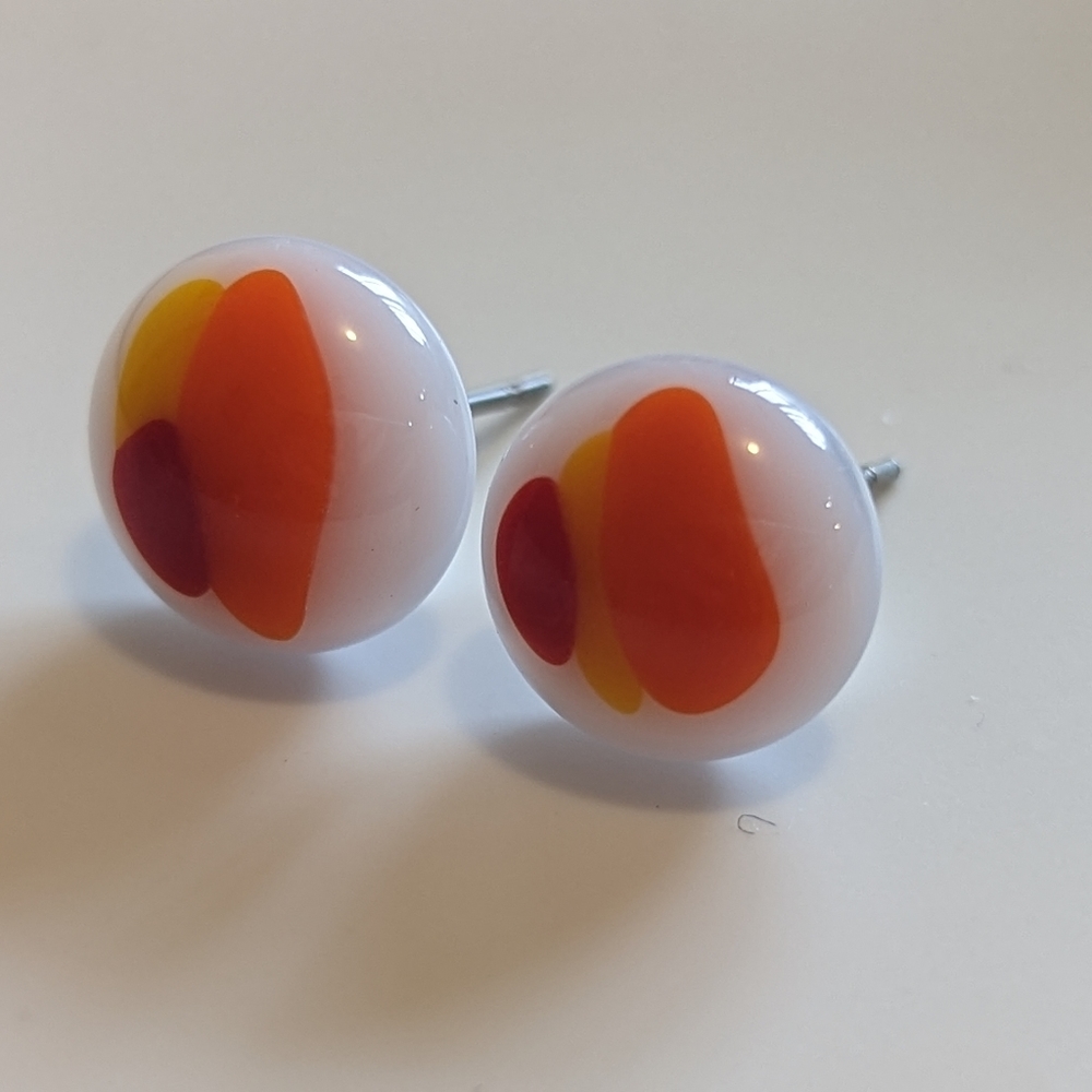 Artisan hand crafted handmade fused glass stud earrings nickel free 1.25cm wide.